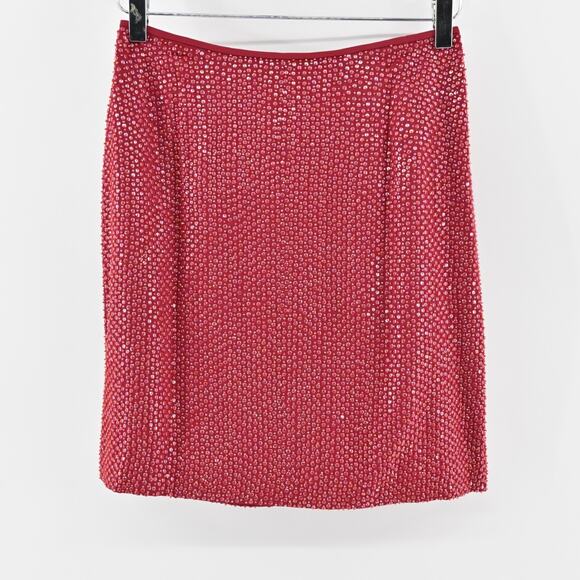 Vtg‎ Y2k CACHE Skirt Size 4 Silk Red Beaded Sequin Embellished Mini Siren Glam - Picture 2 of 11